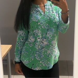 Anne Klein Green Fitted 3/4 Sleeve Blouse